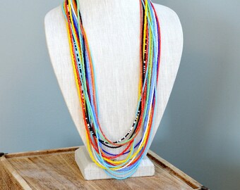 African jewelry, Beaded statement necklace, Long layered necklace, African necklace, African trade bead necklace, Long multi-strand necklace