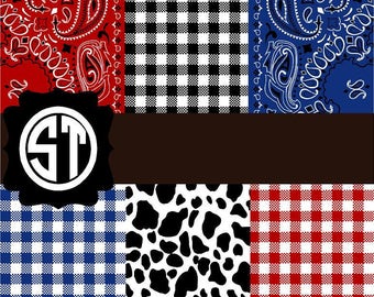 Farm Prints Bandana Gingham Cow Vinyl (Indoor, Outdoor, Glitter vinyl , HTV iron on, Glitter HTV) Lamination available Mask not included