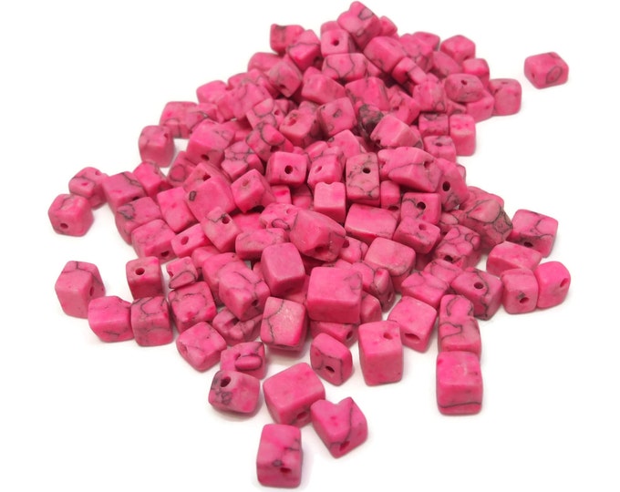 Pink marble beads, 4x4mm-9x5mm cube, approximately 200 beads