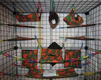 17 Pc - Orange Camo - Sugar Glider Cage Set