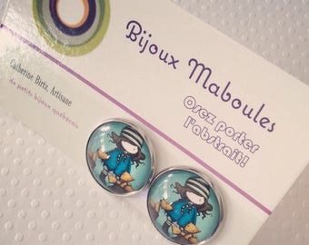 Boucles d oreilles, petite fille-chat, acier chirugical , girl cat, earrings