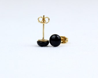 6mm Black Onyx Stud Earrings 6 mm Black Studs Earring Cabochon MapenziGems