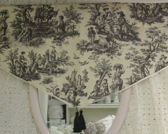 Vintage Toile Valance Waverly Black White Romantic French Cottage Chic