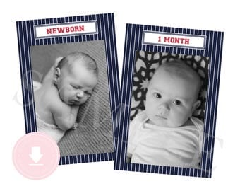 INSTANT DOWNLOAD 12 Month Photo Banner (Baseball Birthday, Baseball Party, 1st Year Banner, Navy and Red Party, Printable Photo Banner)