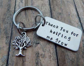 Thank you for helping me grow - Hand Stamped Teacher Keychain - Teacher Gift - Back to School - Teacher Appreciation - Teacher Key Chain