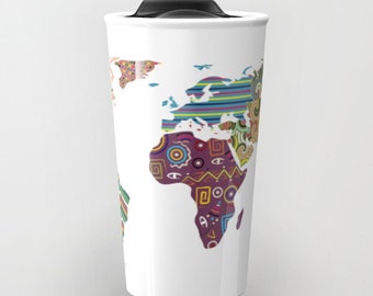World Map Travel Mug, Cute Travel Mug, Ceramic Mug, Unique Coffee Mugs, Tea Mug, Travel Gift