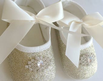 SALE Gold Bay Girl Shoes- Girls Gold Anti Slip Shoes- Sparkle Baby Shoes