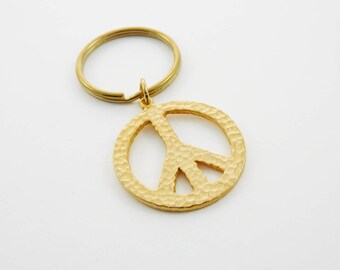 Gold Peace Sign Keychain