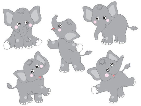 Elephants Clipart Digital Vector Safari Elephant Animal