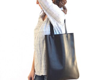Black leather bag, leather tote bag, black Leather shoulder bag