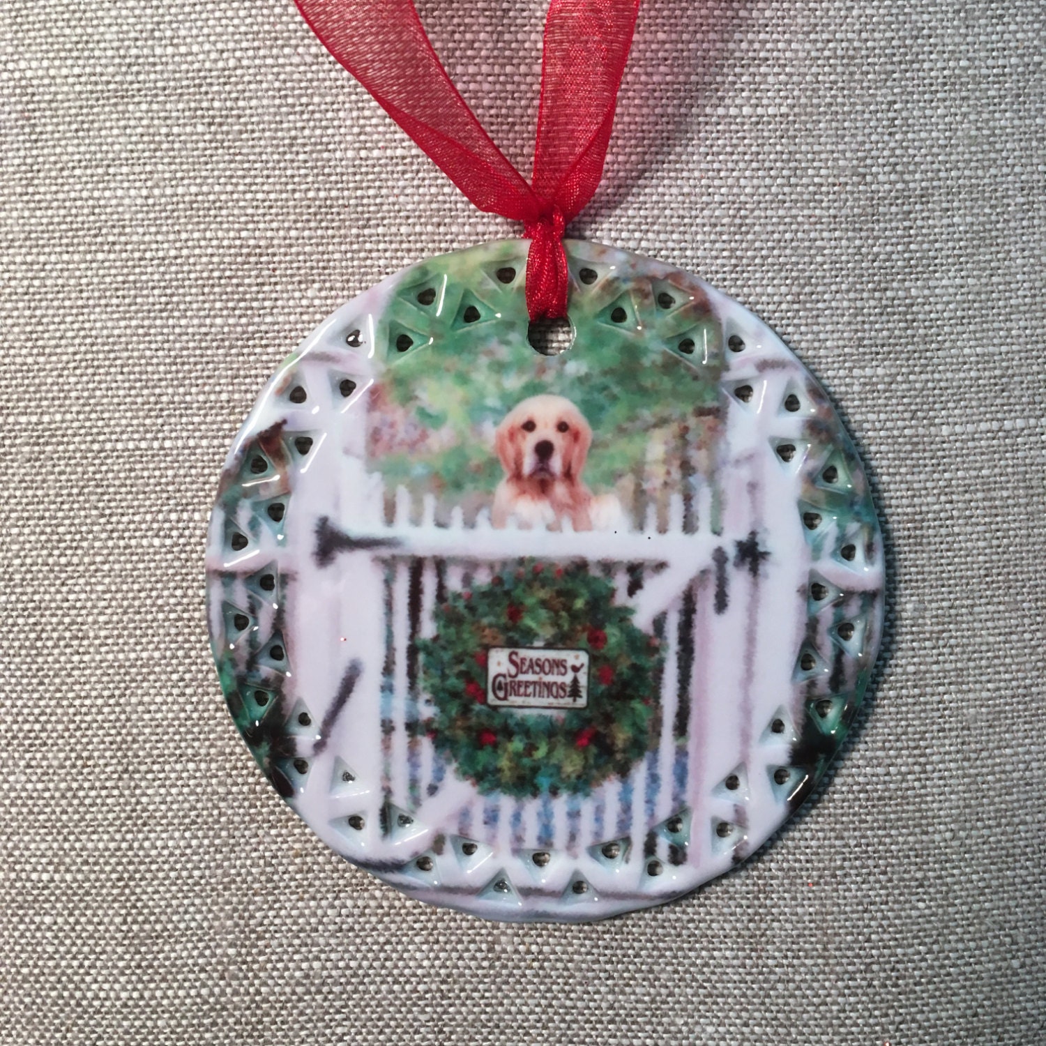 Golden Retriever Seasons Greetings at the Arbor Gate Ornament