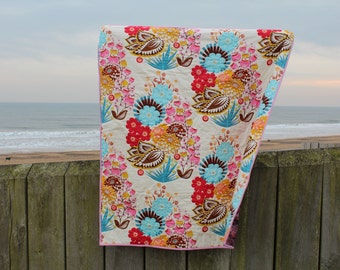 Bright Boho Liberty Lap Quilt or Sofa Throw Traditional Quilt Design Hand Quilted Anna Maria Horner Fabric