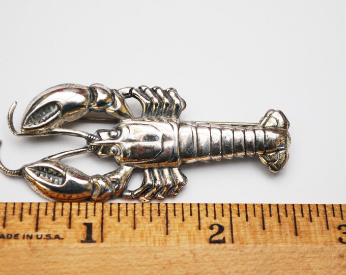 Sterling Lobster Brooch - Silver sea life figurine pin