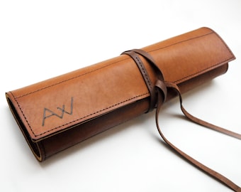 Leather chefs knife roll, Personalized knife Case, Brown leather chefs bag