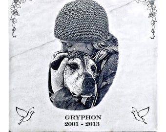 White Marble 12" x 12" Pet Memorial Plaque or Pet Grave Marker with Personalized Etching
