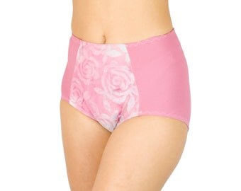 Pink Floral Lingerie High Waist Panties Retro Lingerie Rose Lace Knickers Size Small