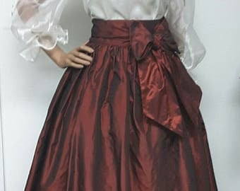 Iridescent Burgundy Silk Taffeta Front Wrap MAXI Skirt. Ball Gown Skirt. Petticoat. Sash. Pockets. Womens. Handmade.