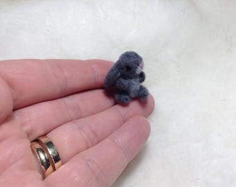 OOAK Handmade Needle felted bunny rabbit sculpture wool Art Ornament shelf Collectable Sweet Miniature Sheryl.C