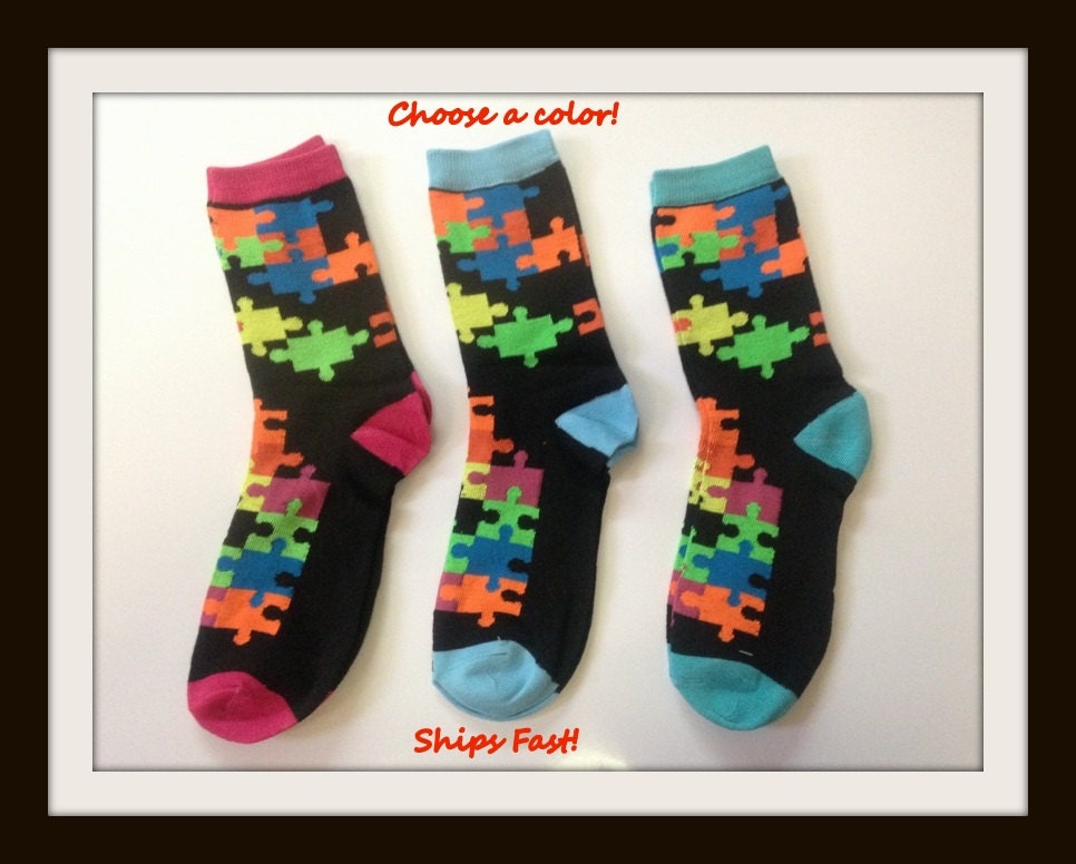 Jigsaw Puzzle Socks size 911. Puzzle pattern socks. Autism