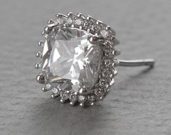 CZ Stud Wedding Earrings, Bridal Stud Earrings, CZ Earrings, Silver Rhinestone Earrings, Rhinestone Wedding Earrings, Jewelry ~JE-4084