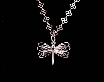 Sterling necklace / Dragonfly pendant / butterfly necklace / silver womens jewelry / Birthday for her / daughter gift / 18" chain