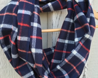 Ready to Ship Plaid Scarf Navy and Red Plaid Scarf II Navy Plaid Scarf Red White and Blue Scarf Patriotic Scarf