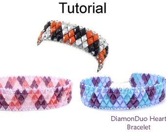 Beading Tutorial Pattern - DiamonDuo Heart Bracelet -  Beaded Valentines Jewelry - Simple Bead Patterns - DiamonDuo Heart Bracelet #24377