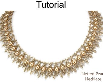 Beading Tutorial Pattern Necklace - Netting Stitch - Simple Bead Patterns - Netted Pearl Necklace #25367
