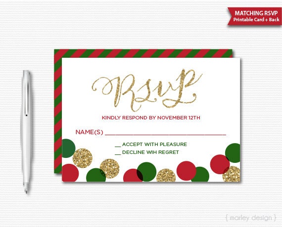 RSVP Card Printable Christmas RSVP Red Green Gold Glitter Printable ...