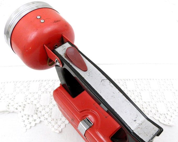 Large Vintage French Red Metal Hand Held Mazda Flashlight / Torch, Upcycled Industrial Lighting from France, Retro Sncf Light Decor