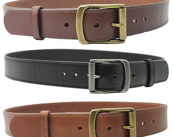 Leather Belt 1 1/2" Genuine Men Leather Belt Solid Buckle, Leather Dress Belt, Father's Day, Big and Tall, Personalized Free