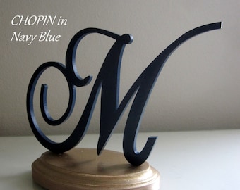 Navy Cake Topper, Letter Cake Topper, Wedding Cake Topper, Blue M Cake Topper, Birthday Cake Topper, Rustic Wood Topper, Shower Cake Topper