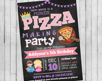 Pizza Party Invitation | Princess Pizza Birthday | Princess Birthday Invitation | Digital Invitation