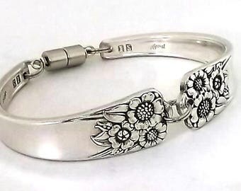Spoon Bracelet April 1950 Sunflower Antique Vintage Silverware Jewelry Antique Silver Upcycled Flatware Handle Braclet Kansas State Flower