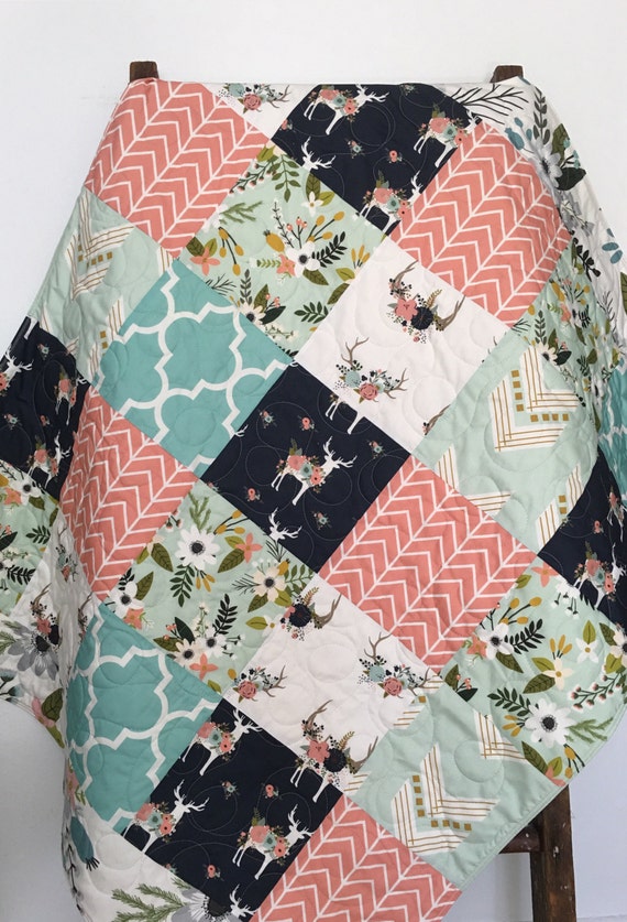 Woodland Baby Quilt Girl Fawn Deer Quilt Crib Bedding by CoolSpool