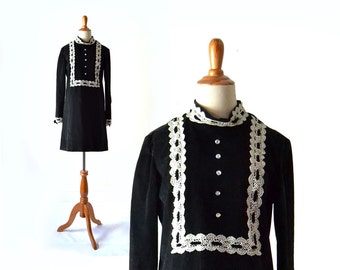 1960s dress, 60s Dress, Velvet Dress, Black Dress, Mod Dress, Boho Dress, Black Mini Dress, Vintage 1960s Vintage Clothing