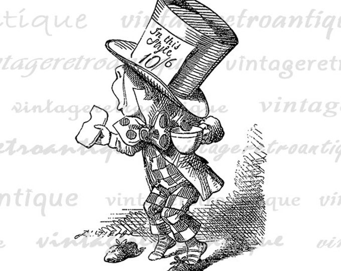 Printable Mad Hatter Alice in Wonderland Image Graphic Download Digital Antique Clip Art Jpg Png Eps HQ 300dpi No.047