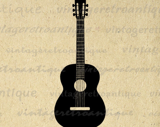 Acoustic Guitar Digital Printable Download Illustration Image Graphic Antique Clip Art Jpg Png Eps HQ 300dpi No.3307