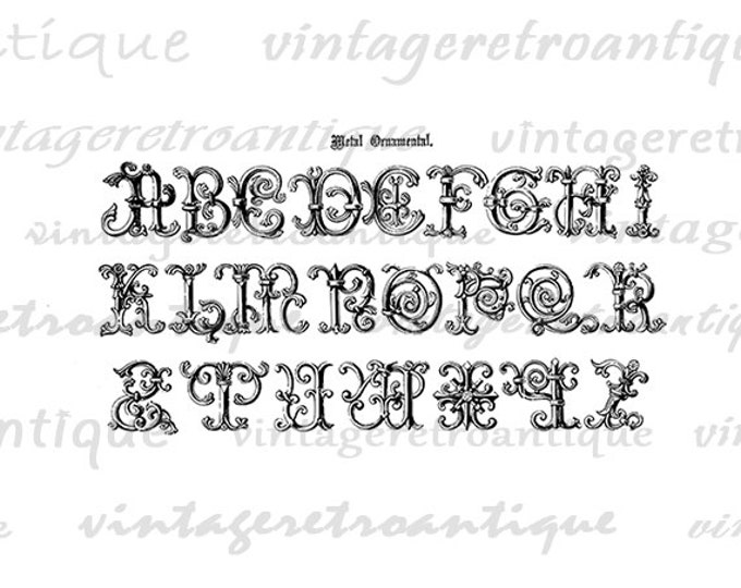 Digital Graphic Antique Alphabet Download Metal Ornamental Printable Image T-Shirts Jpg Png Eps HQ 300dpi No.421