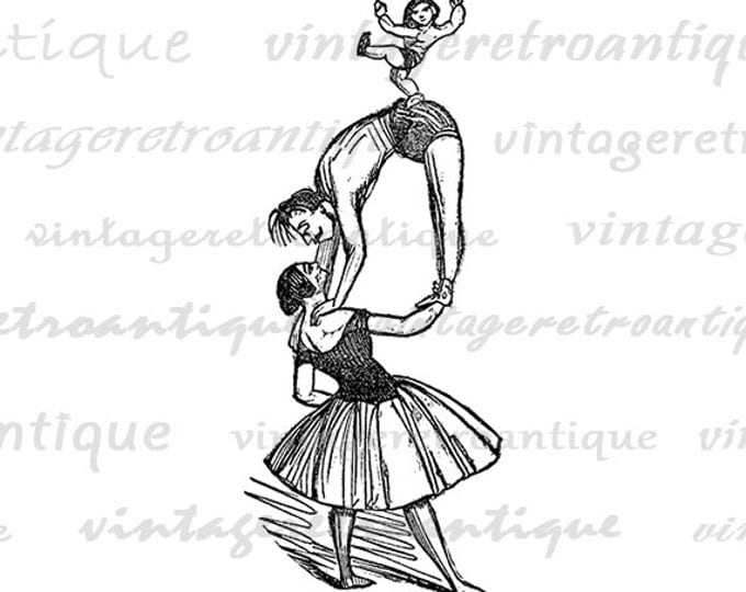 Digital Printable Circus Acrobats Download Graphic Image Artwork Vintage Clip Art Jpg Png Eps HQ 300dpi No.2208