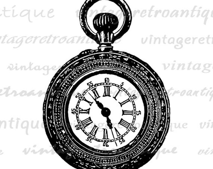 Digital Printable Old Fashioned Pocket Watch Graphic Pocketwatch Download Image Vintage Clip Art Jpg Png Eps HQ 300dpi No.1503