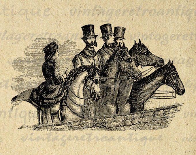 Meeting on Horseback Graphic Digital Download Horses Printable Image Vintage Clip Art Jpg Png Eps HQ 300dpi No.2350