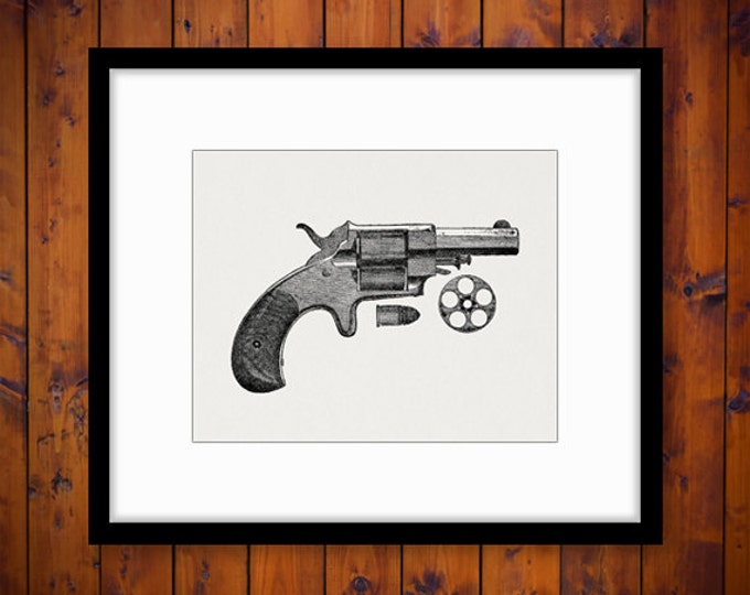 Revolver Gun and Bullet Digital Image Download Gun Graphic Printable Antique Clip Art Jpg Png Eps HQ 300dpi No.4142