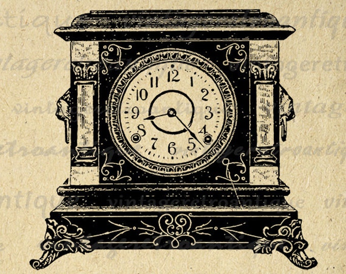 Old Clock Graphic Digital Download Mantle Clock Illustration Image Printable Vintage Clip Art Jpg Png Eps HQ 300dpi No.1419