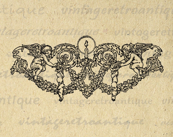 Digital Angels Stockings Christmas Banner Graphic Image Download Printable Antique Clip Art Jpg Png Eps HQ 300dpi No.2304