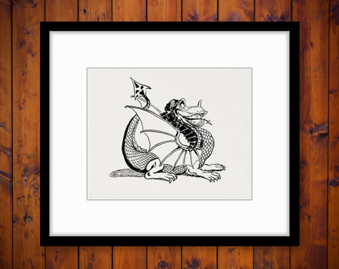 Printable Dragon Graphic Image Illustration Digital Download Vintage Clip Art for Transfers Making Prints etc HQ 300dpi No.3218