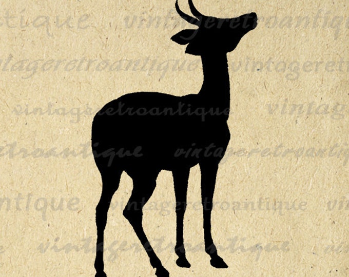 Antelope Silhouette Printable Image Graphic Deer Animal Download Digital Vintage Clip Art Jpg Png Eps HQ 300dpi No.3347