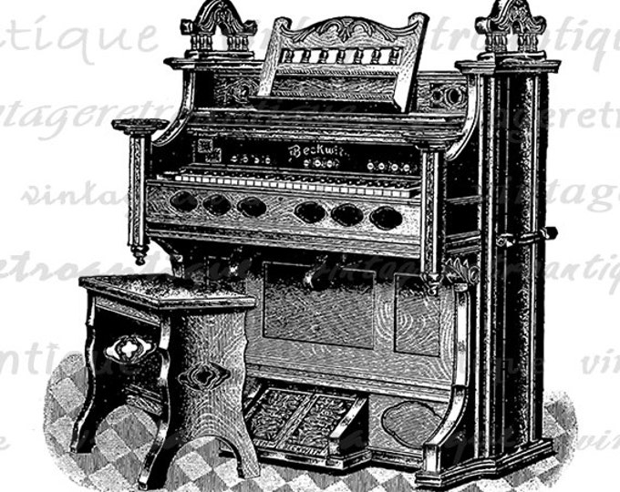 Antique Organ Digital Image Download Printable Graphic Vintage Clip Art Jpg Png Eps 18x18 HQ No.1216