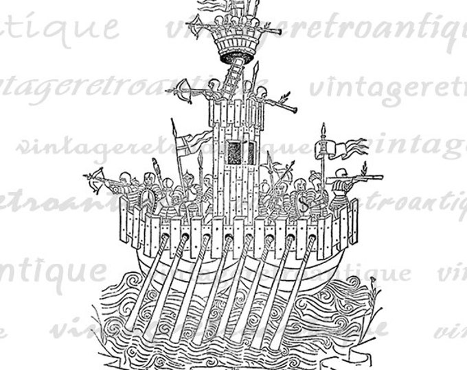 Digital Printable Ancient Battle Ship Graphic Download Image Illustration Antique Clip Art Jpg Png Eps HQ 300dpi No.2198