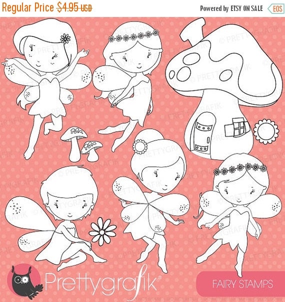 80% OFF SALE fairy digital stamp commercial use, vector graphics, digital stamp, digital images, faeries, fairy tale - DS513 Il_570xn